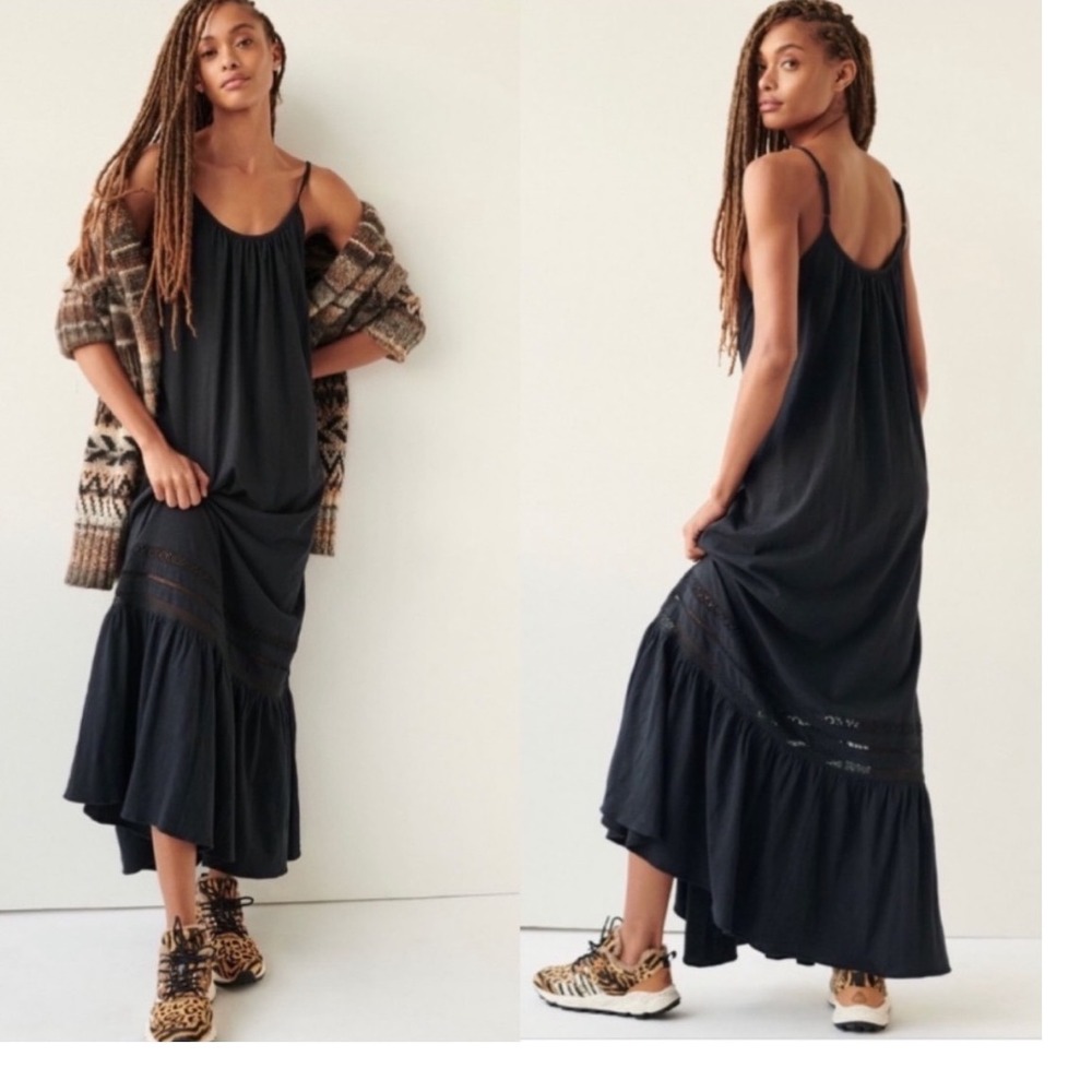 Anthropologie Saturday Sunday Trudie Lace Maxi Dress Black Size M Boho Tiered